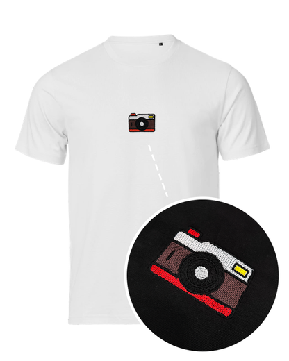 Bavlněné tričko s výšivkou Fotoaparát